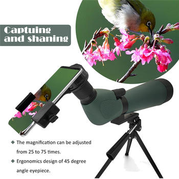 Nitrogen Filled Spotting Scope 25-75x80 Zoom Monocular Scope for Birding