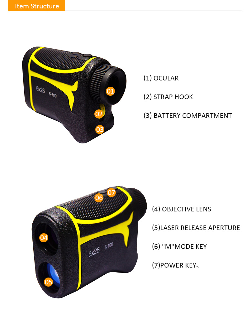 product-Yellow Laser Golf Rangefinder For Hunting 6X Laser Rangefinder For Golfing-Tontube-img